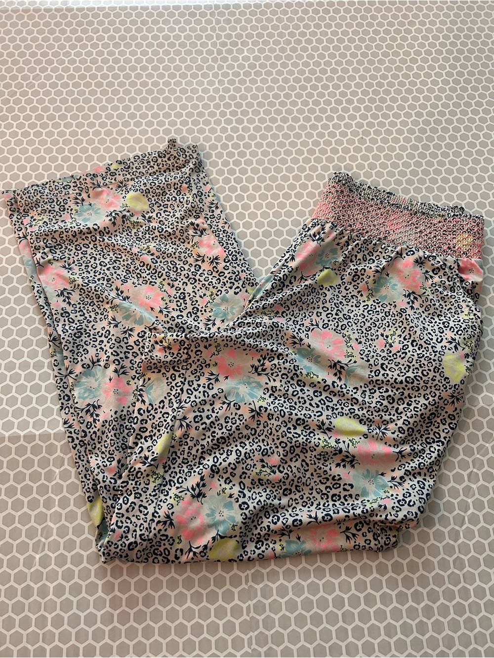 Secret Treasures Floral & Leopard Print Pajama Pants - Pink, Blue, Yellow Size M